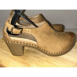 Dansko Sassy Tan Leather Heeled Clogs EU 39 US 8.5-9 - Excellent Condition